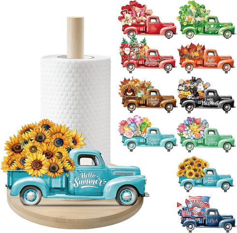 APUDWN Interchangeable Paper Towel Holder Seasonal Freestanding Bamboo Paper Towel Holder with 10