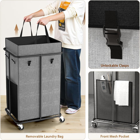 ZATOCL 150L Large Laundry Basket with Wheels, Rolling Laundry Hamper with Removable Laundry Bag & Metal Frame, Oxford