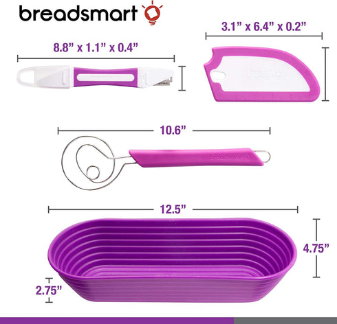 5PC Set Breadsmart Artisan Bread Making Kit - Sourdough Bread Baking Supplies - Lame, Scraper, Whisk, Banneton Bread