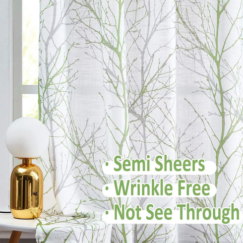 FMFUNCTEX White Valance Curtains, Print Tree Branch Semi Sheer, 50 x 15 Inches, 1 Panel