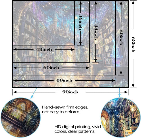 Lunerfex 60x45 Inch Fantasy Library Tree of Life Wall Tapestry, Magical Bookshelf Tapestries for Room Decor, Enchanting