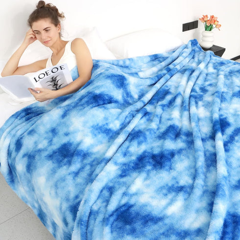 Cozy Fleece Throw Blanket Soft Lightweight Throw Blankets Warm Plush Blue Fall Blankets and Throws Couch Sofa Bed
