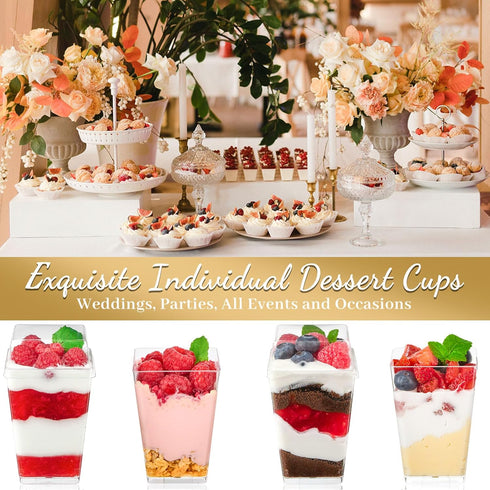 50 Pack 5 oz TOFLEN Plastic Dessert Cups with High Lids for Party, Mini Dessert Cups with Spoons Dessert Shooter Cups