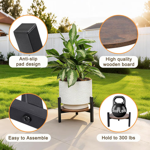 (2pack)) Vigordream Plant Stand Indoor, Heavy Duty Sturdy Metal Wooden Plant Holder Stool, Low Short Single Flower Pot