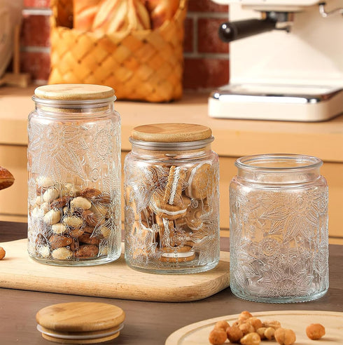 35oz Counter (35oz Custde Glass Storage Jars With Airtight Lid, Canister For Kitchen with Bamboo Lid, brown sugar