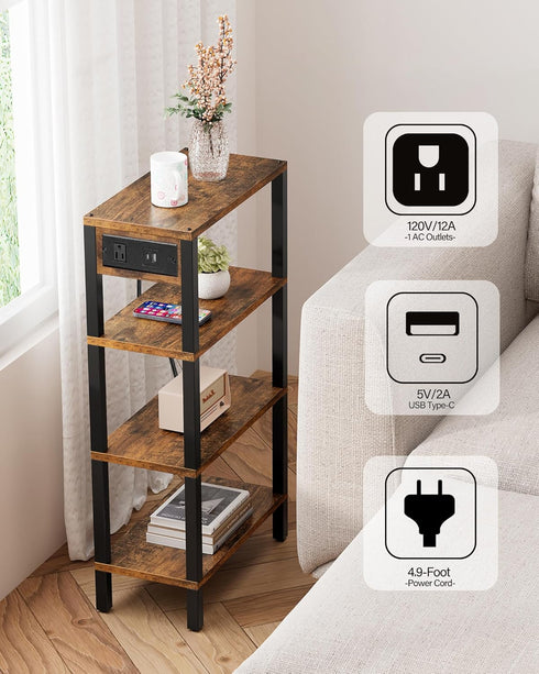TB01BB080 TUTOTAK Narrow Side Table with Charging Station,Small End Table with USB Ports and Outlets, Skinny Sofa