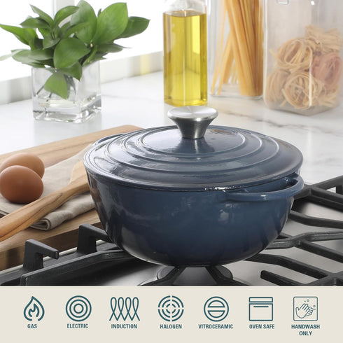 2.65 500F, Gibson Home Addlestone Qt Enameled Cast Iron Dutch Oven Pot with Lid Round, Oven Safe to Ideal for Bread