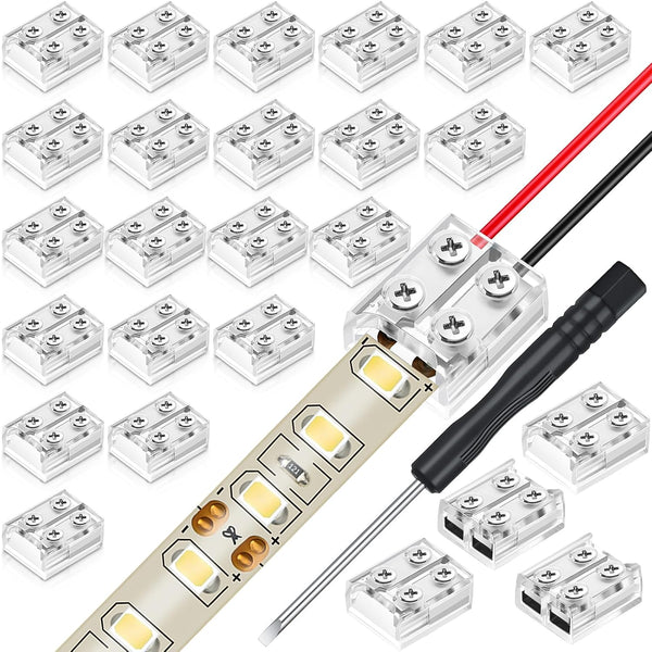 25 Pack Solderless LED Tape Light Connector, 2 Pin Terminal Block for 5V 12V 24V LED Strip Lights