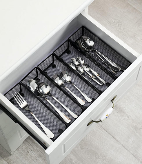BYCY Silverware Drawer Organizer, Mesh Utensil Organizer for Kitchen Storage, Black Steel Metal Mesh Tray for Flatware
