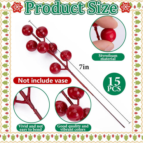 Watayo 60 14" Pcs Christmas Norfolk Pine Branches with Red Berry Stems, Artificial Greenery Norfolk Pine Stems Sprigs