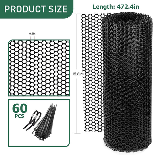 LIAQICHA 15.7 39.3 60 in x FT Black Chicken Wire mesh,Comes with Twist Ties,Plastic Chicken Wire Fencing,Poultry