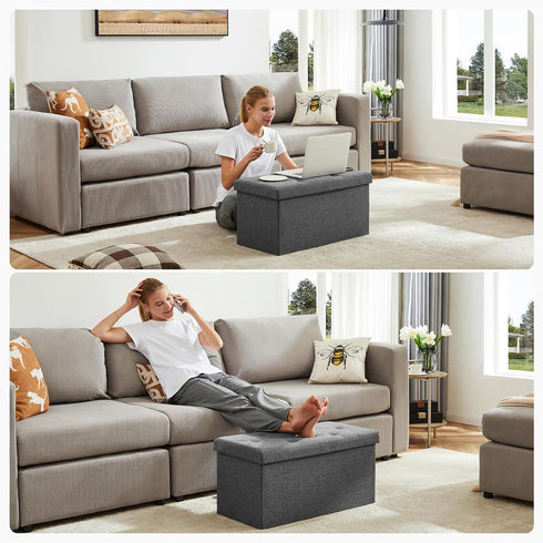 30in 660lbs, DUMOS Storage Ottoman Bench, Storage Chest, End of Bed Foot Rest Stool with Padded Seat, Bedroom Bench