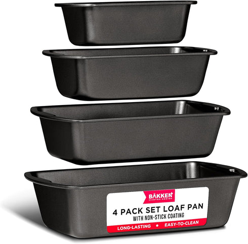 Bakken Swiss Loaf Pan Set, 4-Piece Deluxe Nonstick Carbon Steel Bakeware for Perfect Bread and Cakes, Dishwasher Safe