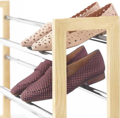 3 Whitmor Tier Expandable Shoe Rack -Stackable - Natural Wood and Chrome