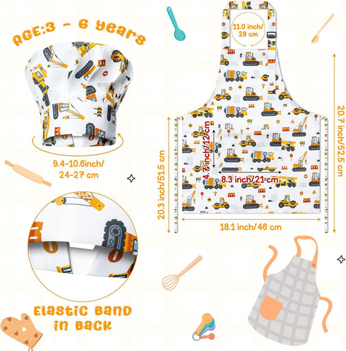 GROBRO7 4Pcs Kids Apron Chef Hat Set Gift for Girls Boys Adjustable Kitchen Toddler Aprons with 2 Pockets for Baking Cooking