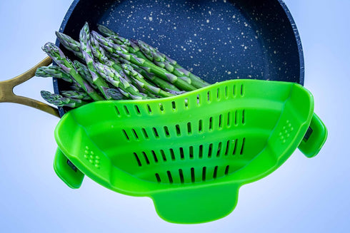 Adjustable Snap On Strainer for Pots, Pans, & Bowls - Food Grade Silicone Clip Colander for Straining