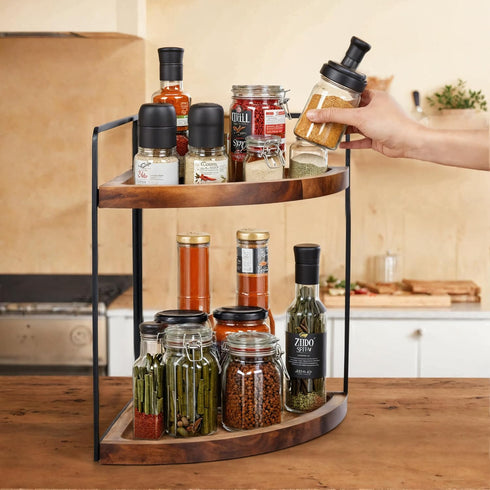 Counter 13.2x9.9 inch, 2 Countertop, Demigo Bathroom Corner Organizer Tier Acacia Wood Organizer Corner Storage Shelf