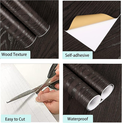 Homease Brown Black Wood Contact Paper, 24 x 196 in, Self-Adhesive Wallpaper for Furniture and Cabinets