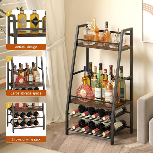 4-Tier LOTEYIKE Trapezoid Wine Rack Freestanding Floor, Stepped Mini Liquor Cabinet Corner Bar Stand Whiskey Liquor