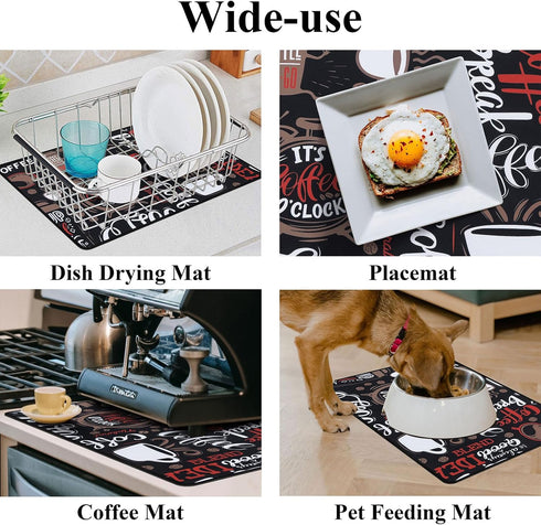 SHACOS Coffee Mat 2pcs, 12x19 Inch Absorbent Non-Slip Rubber Coffee Bar Mats for Countertop Accessories