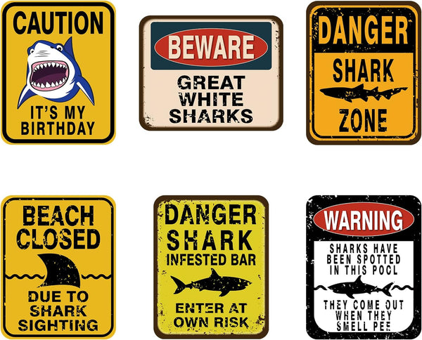 WERNNSAI Shark Zone Party Decorations, 6 PCS 8'' Funny Wall Decor Signs for Boys Kids Birthday Ocean Theme Party