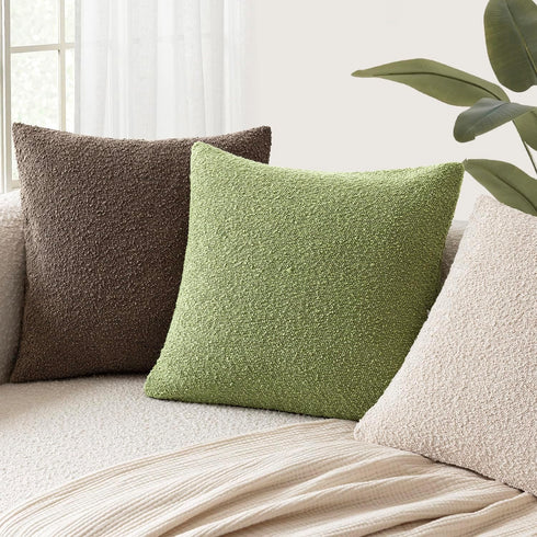 Pack 2 Cozy 18x18 Inch Foindtower of Textured Boucle Throw Pillow Covers Accent Solid Pillow Cases Soft Decorative