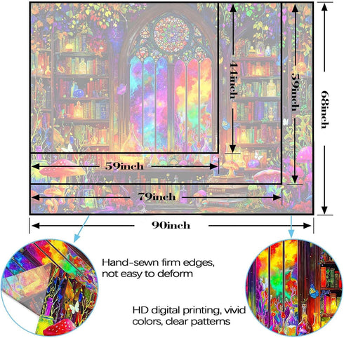 Spenlife 60L 44W Blacklight Fantastic Library Tapestry, UV Reactive Vibrant Bookshelf Wall Tapestries for Room Decor