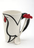 20764 Fine Porcelain White and Black Rooster Mug with Red Crown and Spoon, 5 1/8"H