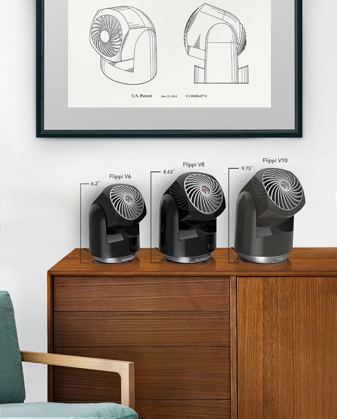 Vornado Flippi V8 Compact Air Circulator Fan, Quiet Portable Travel Fan, Adjustable Head, 2 Speeds, Black