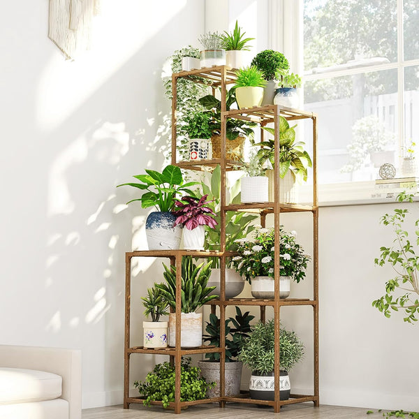 Bamworld Plant Stand Indoor Outdoor Corner Plant Shelf 54.7" Tall Plant Table