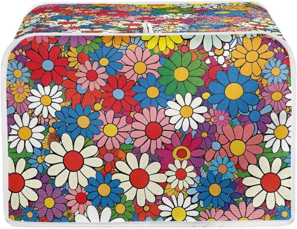 Daisy Flowers Printed Toaster Cover - Washable 2 Slice Wide Slot Oven Bakeware Protector for Dust and Fingerprint