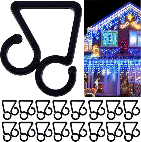 Vikdio 30 Pcs Black Gutter Hooks for Christmas Lights, Holiday Light Clips, Gutter Clips for Outdoor String Icicle