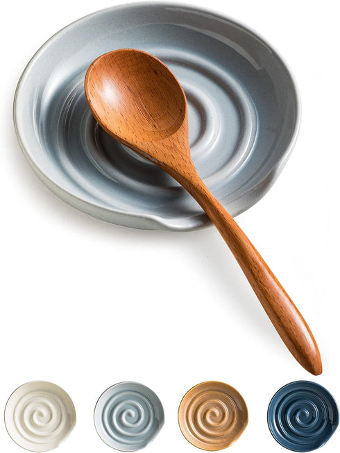 Spoon Rest with Swirl Shape, Cooking Utensils Holder for Spatula, Coffee Spoon, Light Gray Kitchen Accessory