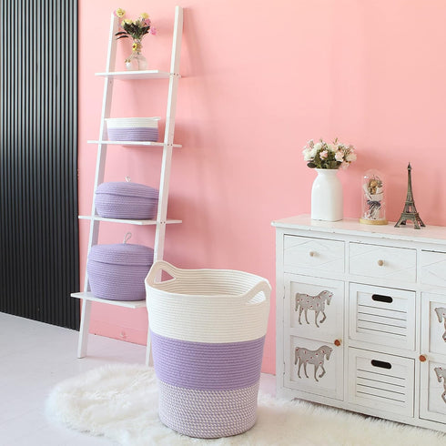 20 14 inches, Sea Team Large Size Cotton Rope Woven Storage Basket with Handles, Laundry Hamper, Fabric Bucket, Drum