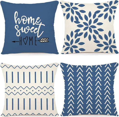 YCOLL 18x18 Pillow Covers Set of 4 - Modern Outdoor Linen Fabric Throw Pillow Case for Couch Bed Car, Light Blue