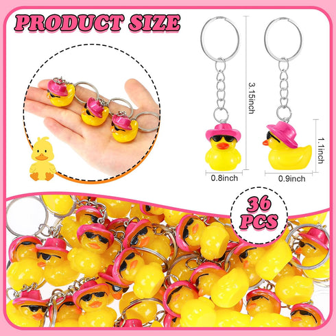 36 Pcs Duck Keychain Bulk, Cowboy Cowgirl Duck Party Favors, Tiny Duck Keychain with Cowboy Hat Sunglasses Charms