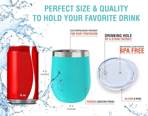 CHILLOUT LIFE 12 oz Stainless Steel Tumbler with Lid & Gift Box - Double Wall Vacuum Insulated Travel Cup for Coffee,