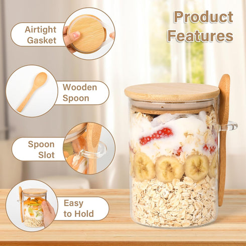 Xileanalee Lids,4 Pack 18oz Overnight Oats Containers with Overnight Oats Jars with Spoons,Salad Meal Prep Jar