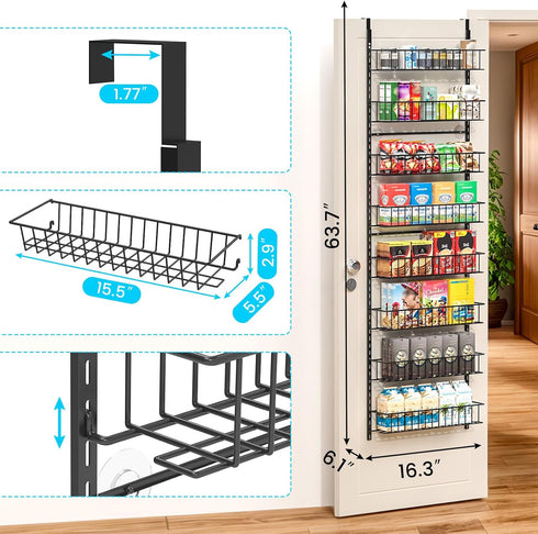 ElegantArray 8-Tier Pantry Door Oragnizer, Over The Door Pantry Organizer Rack and Storage, Hanging Spice Rack Shelves