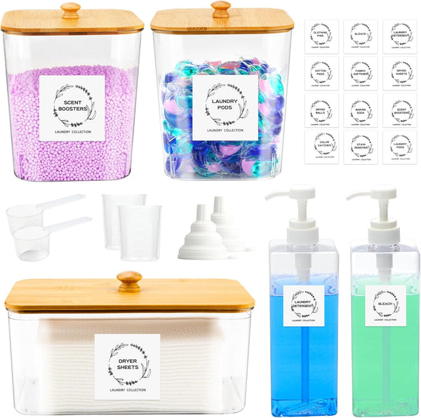 FEXIA 3+2 Pack Laundry Pods Containers and Dryer Sheet Holder with Laundry
