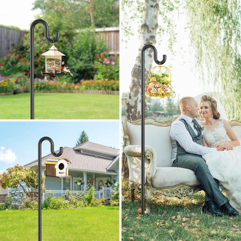 76 Inches 5 Forlogic Bird Feeder Pole Shepherd Hooks for Outdoor, Heavy Duty Bird Feeder Pole for Garden Decor, Black