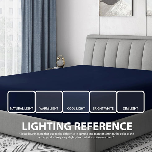 Cathay Home Luxury Wrinkle and Fade Resistant Microfiber Fitted Sheet, 14-inch Standard Pocket, Navy Blue, King