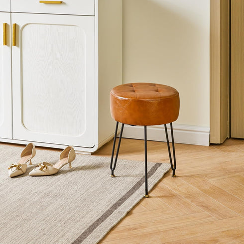 LG-31J IBUYKE Faux Leather Round Footrest, Makeup Vanity Stool Side Table, PU Dressing Table Seat, Pouf Couch Stool