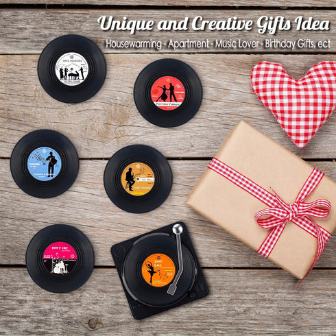 Valdivia Funny Retro Vinyl Record Coasters - 6 Pcs Music Coasters for Drinks, Bars, Party, Birthday Gifts, Home Decor