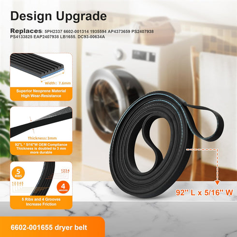 Upgraded Samsung Dryer Parts Repair Kit, Roller Replacement, Idler Pulley, and Dryer Belt