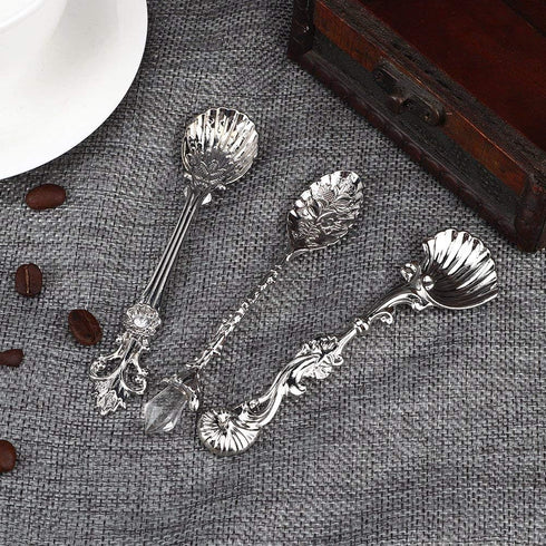 Fdit Vintage Style Coffee Spoons Set, 3 Pcs Royal Style Metal Carved Teaspoons for Kitchen and Tea Parties