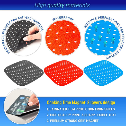 Reusable Silicone Air Fryer Liners, Easy Clean Accessories with Magnetic Cheat Sheet, Non-Stick Parchment Paper