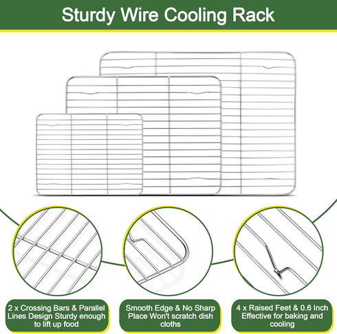 E-far Baking Sheet with Cooling Rack Set, 3 Pans + 3 Racks, Stainless Steel Cookie Sheets for Oven