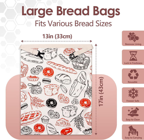 2 Pack- 17"13" Beeswax Bread BagsExtra Large Reusable Sourdough Bread Bags for Homemade Bread