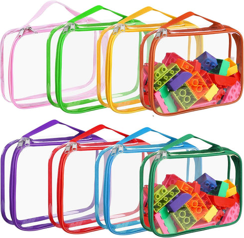 8 Packs Toy Storage Bags with Zipper, Clear PVC Organizing Bags, Reusable